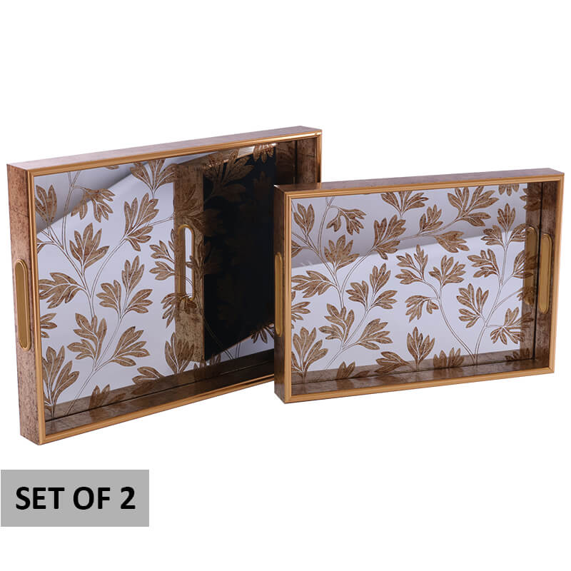 GOLD LEAVES TRAY 40X30:35X25 SET 2